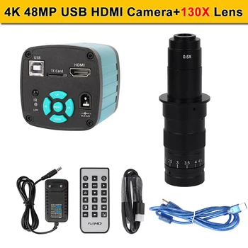 4K 48MP Дигитална камера за микроскоп USB, HDMI, Camera-microscope180X/150X/130X обектив 1080P 60 кадъра в секунда Видео Запояване Microscopio