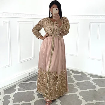 Laxsesu Марокански Арабски вечерни рокли, Дубай, Саудитска Арабия С дълги ръкави и V-образно деколте, Красива апликация от пайети, Женски Нова рокля за бала