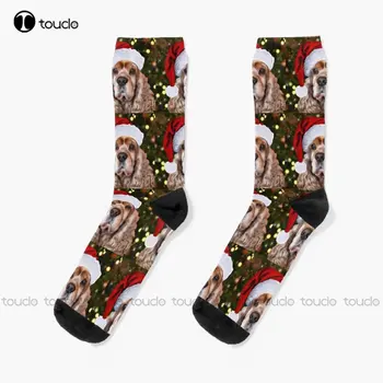 Коледен Кокер-шпаньол, чорапи на кученца, работни чорапи за мъже, дигитален печат 360 °, подарък градинска облекло по поръчка, забавен чорап