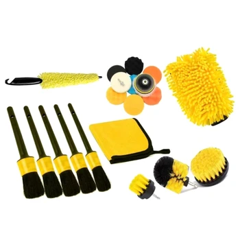 Комплект от 22 жълти зъби за почистване на электродрели, ръкавици за автомивка, четки за уши гуми, четки за автомивка Жълто и черно