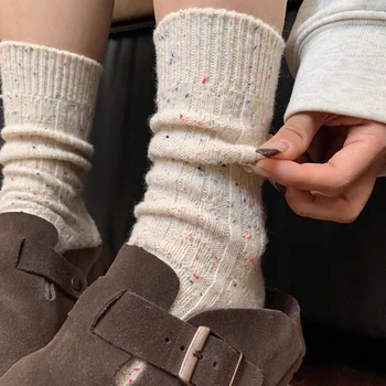 Корейски обикновен Дамски чорапи Есен Зима вълнени чорапи Сладки вълнени чорапи за момичета Женски висококачествени меки чорапи с красиви къдри