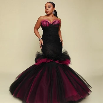Луксозно черно и ярко-розова вечерна рокля Kadisua без презрамки, Русалка, без ръкави, Тюлевое Дълга рокля за бала, за специални случаи, за жени 2023 г.