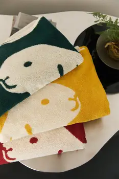 Памучни кърпи в минималистичном цветен блок с качулка с заячьими уши Меко впитывающее кърпи за баня с жаккардовым модел за деца и възрастни