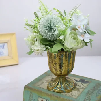 Ретро iron саксия, златна метална ваза, реквизит за снимки, декоративни украшения за дома, сухи цветя и аранжировки от цветя