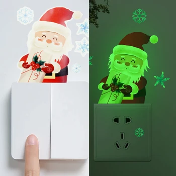 Светещо Коледно стикер с ключ, Дядо Коледа, Снежен човек, стикер с Лосем, Светлината в мрака флуоресцентное украса за дома, декорация на детска стая