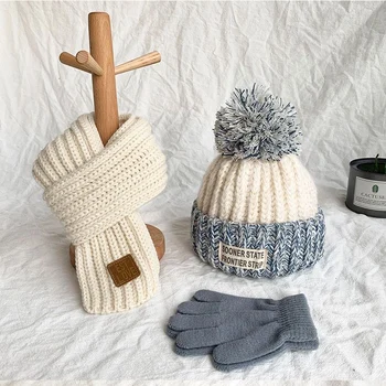 Шапки и шалове за момчета и момичета, есенно-зимна детска топло кадифе шапка и ръкавици, скъпа мода задължителен от три части